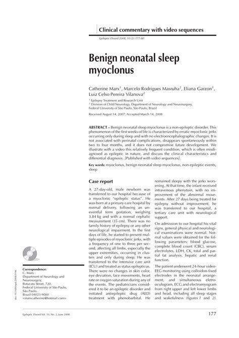 Pdf Benign Neonatal Sleep Myoclonus