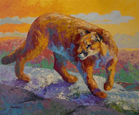 Down Off The Ridge Cougar Painting By Marion Rose Fine Art America