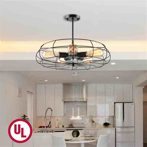 Industrial 5 Light Semi Flush Mount Ceiling Light Fan Style W Metal