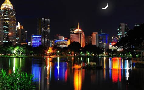 Wallpaper Bangkok Thailand City Night Buildings Houses Lights