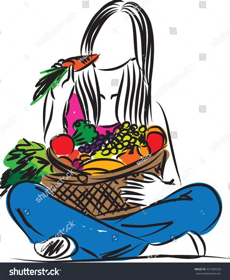 Woman Eating Healthy Food Illustration Stock Vector Royalty Free