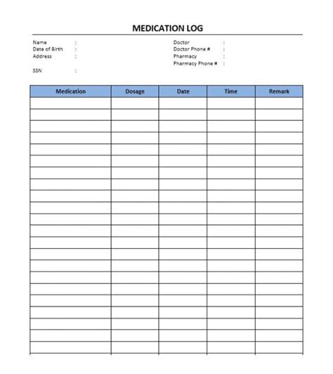 Excel Printable Medication List Template