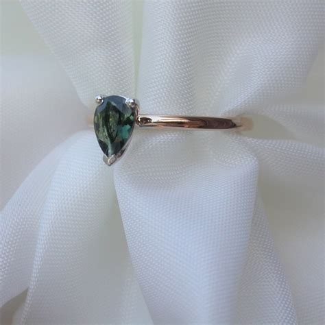 Natural Green Tourmaline Ring 14k Solid Gold Green Tear Ring Etsy