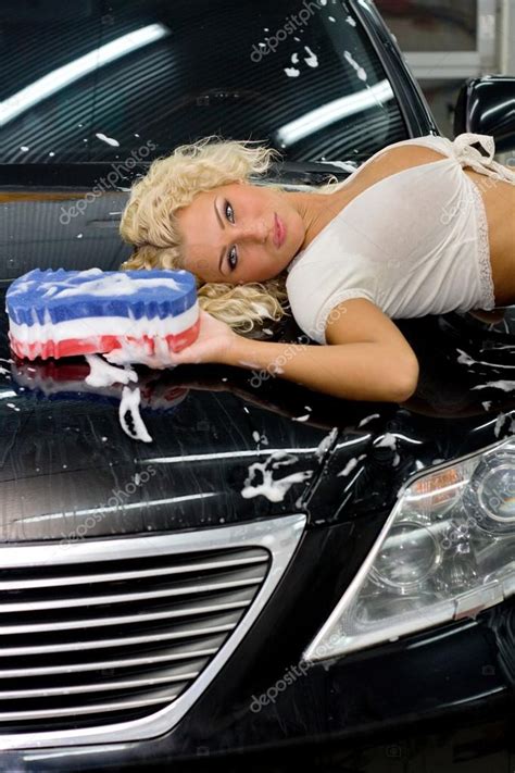 Beautiful Woman Washing A Car Stock Photo Tosher