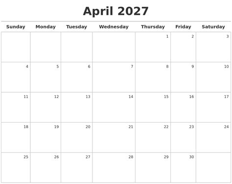 April 2027 Calendar Maker