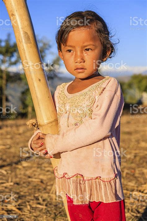 Portrait Of Little Nepali Girl In Village Near Bhaktapur Nepal Stock