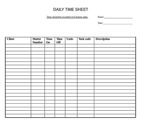 Printable Daily Time Sheets Template Business Psd Excel Word Pdf Free