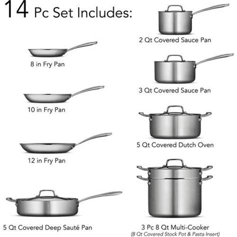 Tramontina 14 Piece Stainless Steel Tri Ply Clad Cookware Set