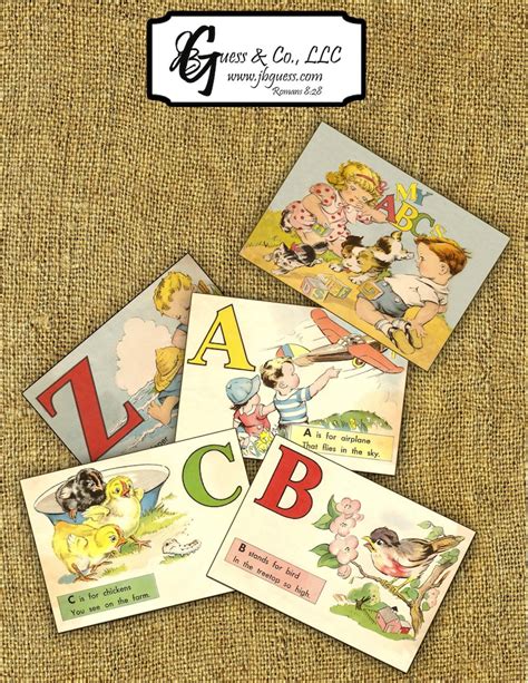 Printable Vintage Alphabet Abc Flash Cards School Supply Etsy