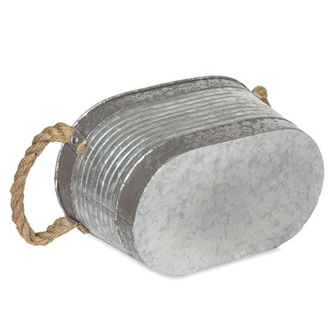 Jillian Oblong Galvanized Metal Container With Rope Handles 10in The