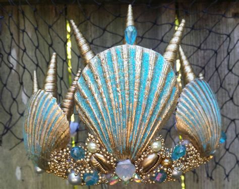 Mermaid Crown Turquoise And Gold Seashell Etsy Mermaid Crown