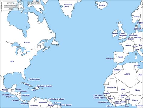 Blank Printable Atlantic Ocean Map