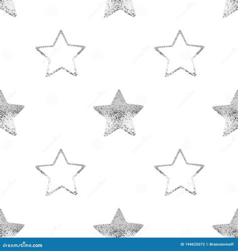 Seamless Pattern Silver Stars White Background Isolated Decorative