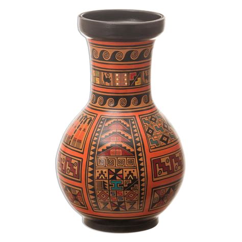 Cuzco Inca Style Ceramic Vase Moon Rites Novica