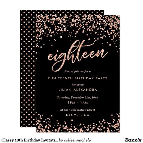 Classy 18th Birthday Invitation Rose Gold Confetti Zazzle 18th