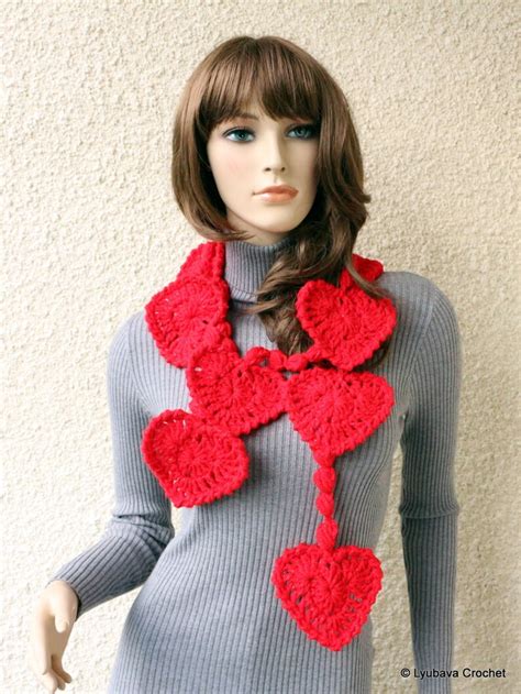 Crochet Hearts Scarf Lariat Pattern Crochet Heart Garland Etsy