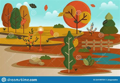 Autumn Fall Season Countryside Park Nature Landscape Illustration Stock