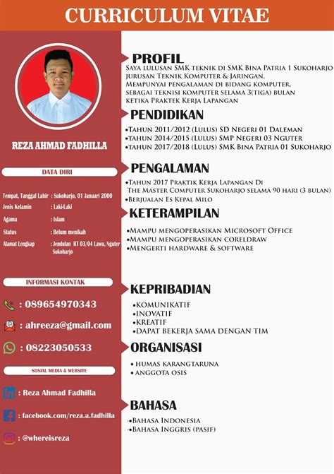 Contoh cv curriculum vitae (resume) untuk lamaran kerja atau profesional, menggunakan bahasa indonesia dengan desain yang menarik . KK-Blog|| BLC TELKOM KLATEN: Contoh Curriculum Vitae (CV ...