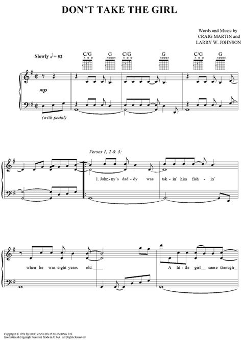 Dont Take The Girl Sheet Music By Tim Mcgraw For Pianovocalchords Sheet Music Now
