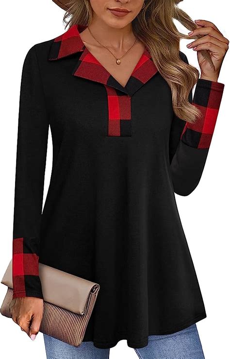 Bebonnie Womens Long Sleeve Casual Lapel V Neck Pullover Tunic Blouse Tops With Buttons Online