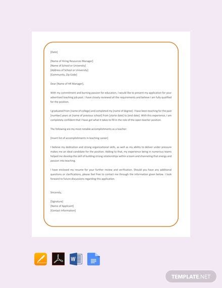 Please accept this letter and my enclosed cv in application for the advertised vacancy of teacher. FREE Simple Application Letter for Teacher Job Template ...