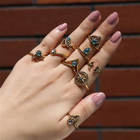 9pcsset Vintage Midi Above Knuckle Ring Sets Antique Rudder Finger