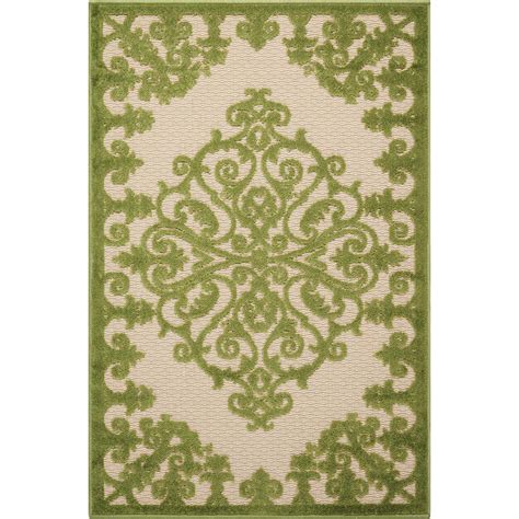 Nourison Aloha Green 3 Ft X 4 Ft Medallion Modern Indooroutdoor