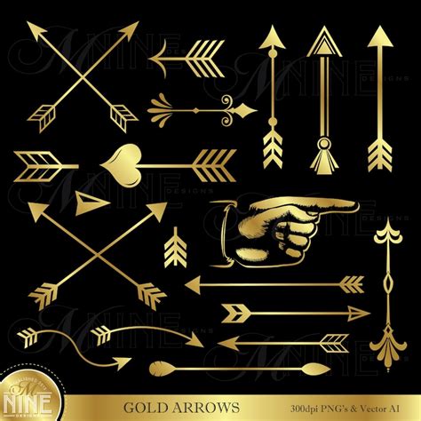 Gold Arrows Clipart Gold Vector Arrows Clip Art Gold Arrow Etsy