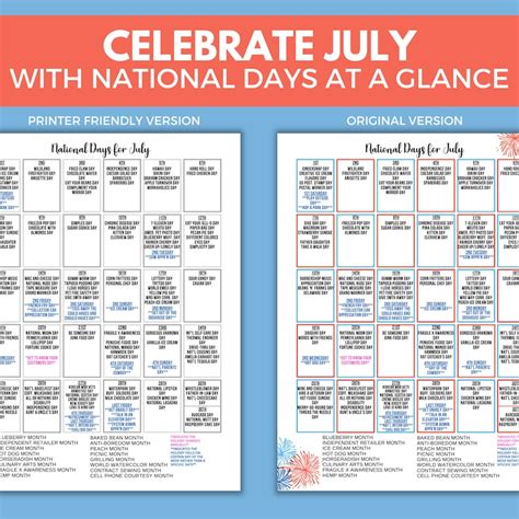 Printable July National Day Calendar Holiday Tracker At A Etsy