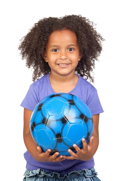 Premium Photo Adorable African Little Girl With Soccer Ball Isolated