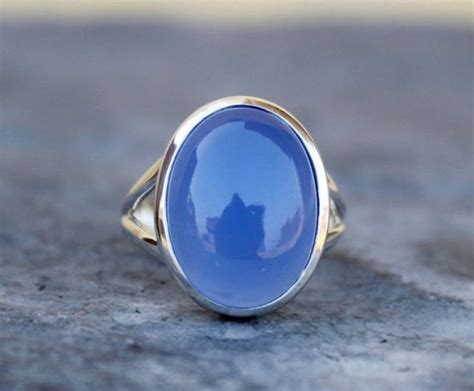 Blue Chalcedony Ring 925 Sterling Silver Statement Ring Blue Stone