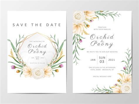 Romantic Floral Wedding Invitation Cards Template Set 673311 Vector Art