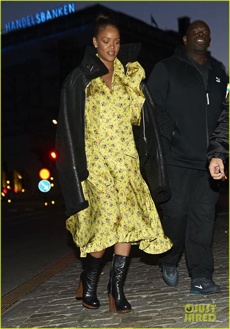 Rihanna Wears Ruffled Yellow Dress For Dinner In Stockholm Photo