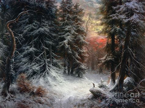 Snow Scene In The Black Forest Painting By Carl Friedrich Wilhelm