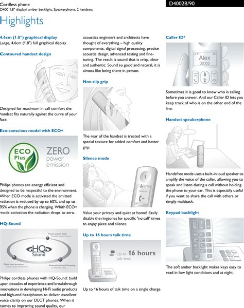 Philips D4002b90 Cordless Phone User Manual Leaflet D4002b 90 Pss Engsg