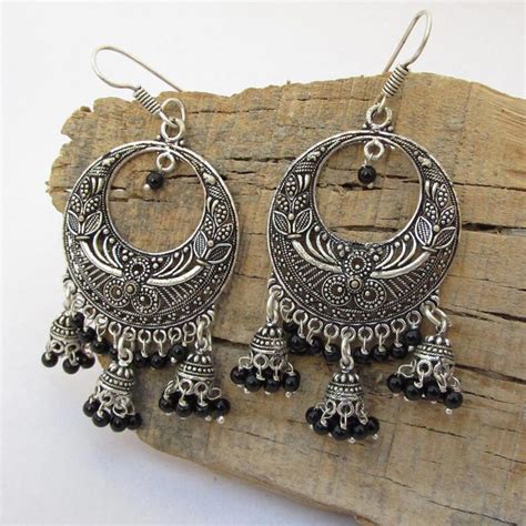 Indian Oxidized Silver Plated Traditional Jhumka Jhumki Etsy