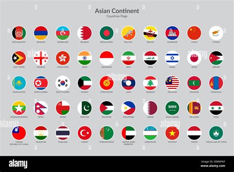 Asian Continent Countries Flag Icons Collection Stock Vector Image