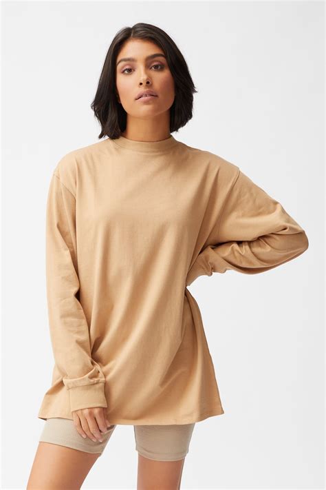 Basic Oversized Long Sleeve Top Caramel Brown Cotton On T Shirts