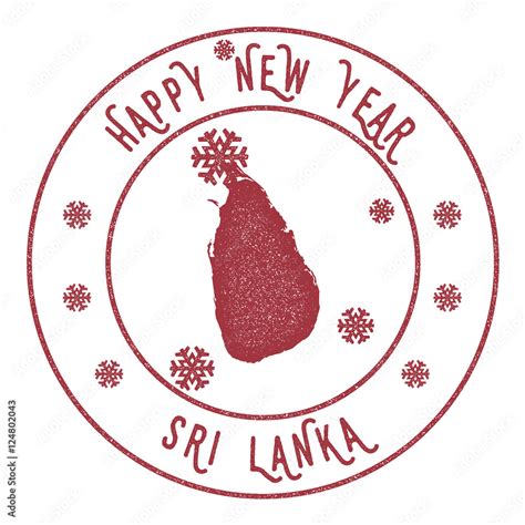 Retro Happy New Year Sri Lanka Stamp Stylised Rubber Stamp With County