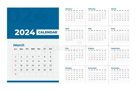 Vector Modificable De Plantilla De Calendario 2024 Stock De Ilustración