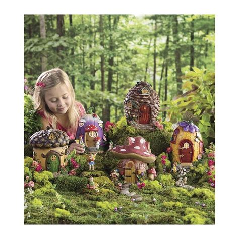 Hearthsong Fairy Village Set With Five Decorative Resin Houses And 10 Nature Themed Fairies