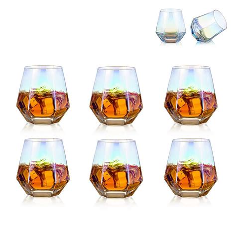 Buy Diamond Whiskey Glasses Set Of 6 Water Juice Tumbler Tilted Scotch Glass 300ml Whisky Glass