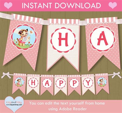 Kitty Cat Birthday Banner Instant Download Cute Printable