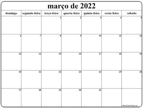 Março De 2022 Calendario Grátis Em Português Calendario Março