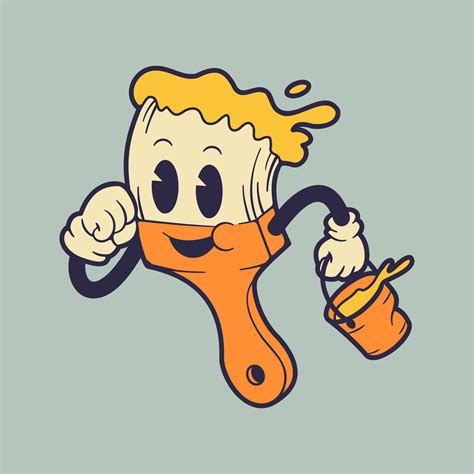 The Running Paint Brush Mascot Retro Vintage Mascot Illustration