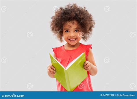Happy Little African American Girl Reading Book Stock Photo Image Of