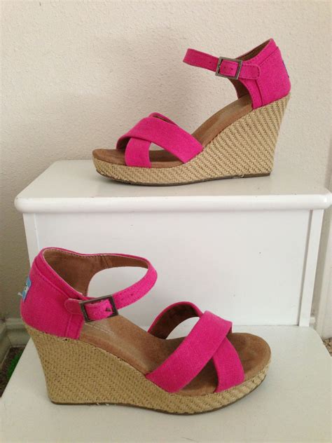 Love These Hot Pink Tom Wedges Pink Toms Cheap Toms Shoes Toms Wedges