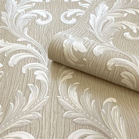 Belgravia Decor Tiffany Scroll Beige Textured Wallpaper Homebase
