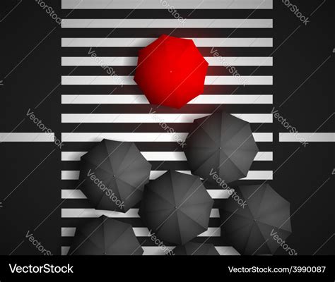 Red Umbrella And Black Umbrellas On A Background Vector Image