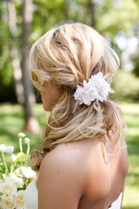Another Side Swept Ponytail With Flower Country Wedding Hairstyles